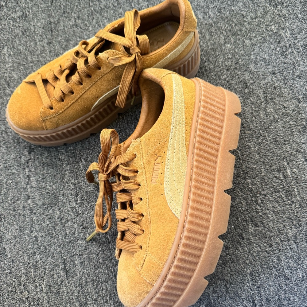 Puma Tan Platform Sneakers with Suede Upper